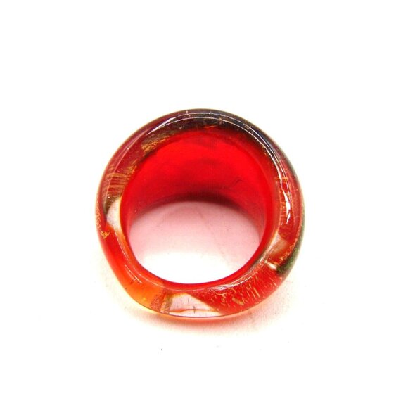 Pier One Blown Glass Cosmic Ring Domed Orange Red Gold Chromatic Lampwork Sz 7.5 - Picture 4 of 11